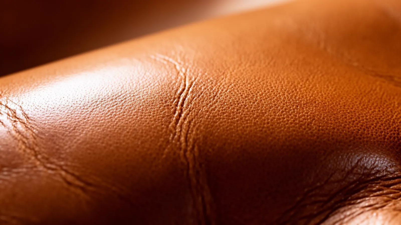 Macro view of premium tan Italian full-grain leather